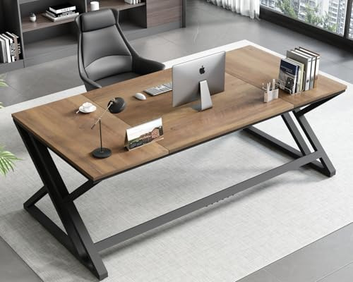 HSH Bureau Ordinateur Grand 180Cm Industriel Télétravail Étude Chêne Clair