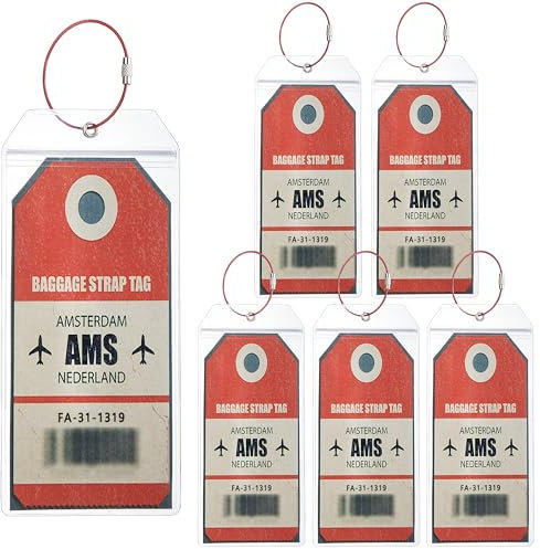 6 Stück Gepäckanhänger für Kreuzfahrten - 18,5 x 8,5cm Transparente Kofferanhänger Kreuzfahrt Wasserfeste Kreuzfahrt Gepäckanhänger PVC Gepäckanhänger für Kreuzfahrten mit Rotes Metallband