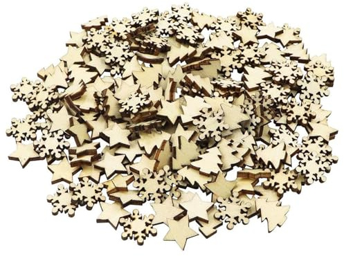 300 Stück Streudeko Weihnachten, Tischdeko Weihnachtsdeko Schneeflocken Holzschneeflocke Weihnachtsbaum Anhänger Holz für DIY Basteln