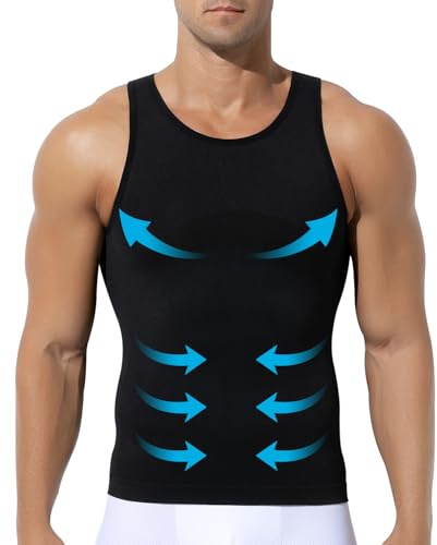 Mauro Kane Mens Compression Vest Slimming Body Shaper Seamless Top Sleeveless Workout Tank Top Black