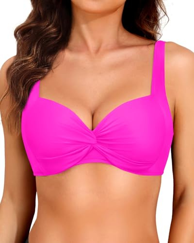 Top bikini da donna con ferretto - Costume da bagno push-up 2025 con reggiseno imbottito, Rosa caldo, M