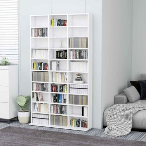 Myheimly CD-Schrank Regal DVD Bluray Medienregal Medienschrank Aufbewahrung Standregal Regalwand Bücherregal Weiß 102x16x177,5 cm Holzwerkstoff