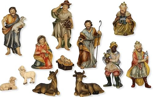 MaMeMi Krippenfiguren Set Johannes - 12 teilig, Maßstab 10 cm Jesusfamilie, Hirten, Heilige DREI König und Tiere. Höhe der Figuren: ca 6 cm