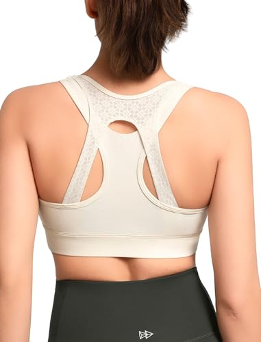 Yvette Damen Sport BH mit Vorderverschluss Starker Halt Rücken gekreuzt Fitness Bra,Milchweiß,L