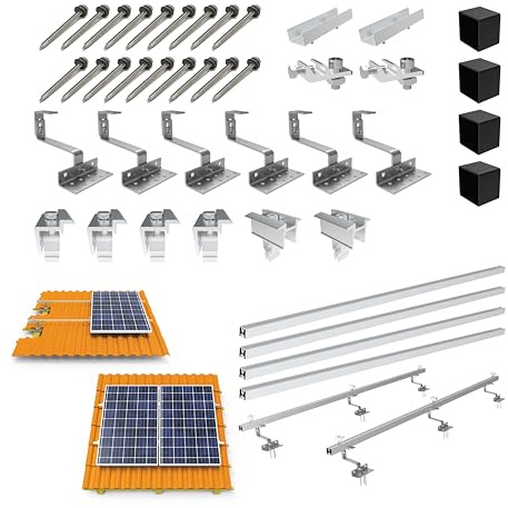 SAVOLAR Kit de montage pour 2 panneaux - Crochet de toit en acier inoxydable - Profilés en aluminium - Compatible avec les panneaux solaires de 30 à 40 mm