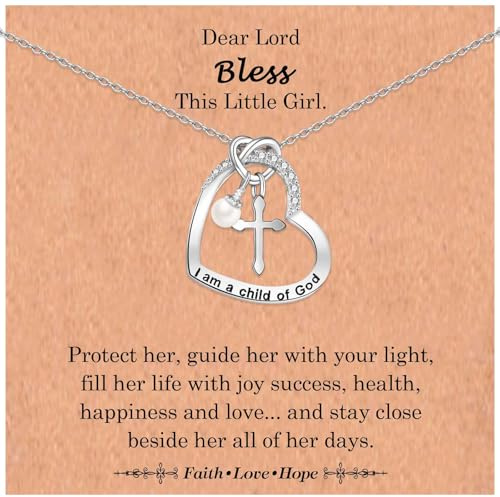 I Am a Child of God Cross Necklace Gifts for Girls Baptism First Communion Confirmation Easter Basket Stuffers Trendy Stuff Birthday Christmas Valentines Jewelry Gifts for Little Girls Teens