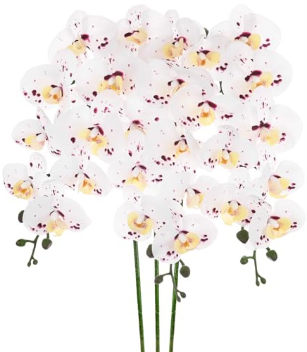 M METERXITY Artificial Orchid Flowers 9 Large Petals 37 3Pcs White Purple