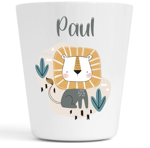 Générique Gobelet en Plastique pour Enfants | Gobelet Personnalisé avec Nom |Verre Plastique Incassable Personnalisé (Motif 8 Paresseux) (Lion Paul)