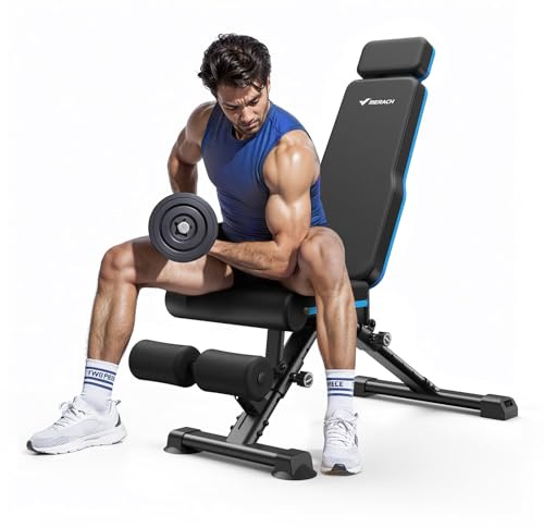 MERACH Hantelbank klappbar 450kg Belastbar mit Verlängerter Kopfstütze,72-fach Verstellbare Schrägbank,Multifunktionale Trainingsbank für Ganzkörper-Workout Zuhause