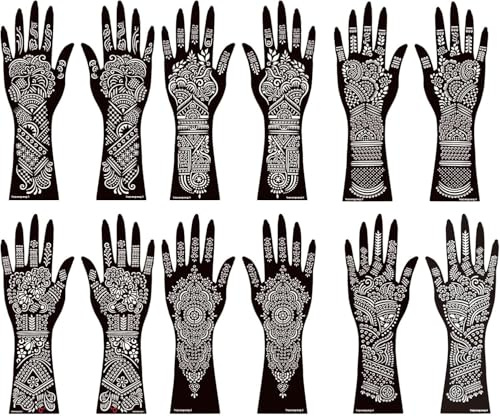 Henna Tattoo Kit,12 Sheets Stickers for Henna Tattoo Hand Forearm Glitter Airbrush DIY Tattooing Template, Large Indian Mehndi Temporary Tattoo Stickers