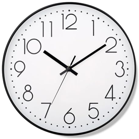 Dewireaey Relojes De Pared para Cocina Funcionan con Batería | 25 Cm Sin Silencioso | Suministros Diarios para Hogar en Sala de Estar Guardería Patio Escuela Piscina Personas Mayores