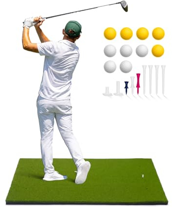 Giraffy Co. Golf Hitting Mat – Indoor/Outdoor Golf Training Mat with Carry Strap, 10 PU olf Balls & 9 Tees for Driving, Chipping & Swing Practice