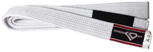 KO Sports Gear Brazilian Jiu Jitsu BJJ Belt for Adults, 100% Cotton Gi Rank Martial Arts Belt with Stripe Bar, Double-Stitched Thick Weave, Easy-Tie Knot, for Daily Classes (White, A6)