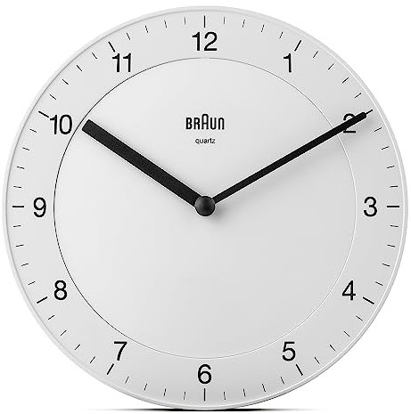 Braun Klassische analoge Wanduhr ruhigem Quarzuhrwerk, leicht lesbarem Zifferblatt mit 20 cm Durchmesser in Weiß, Modell BC06W.