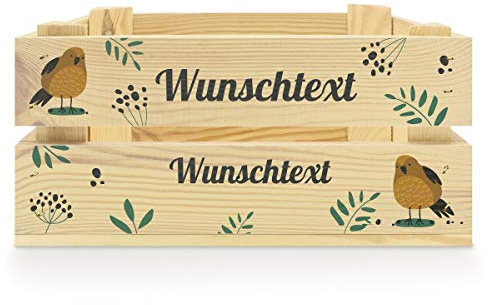 printplanet® - Holzkiste mit Name selbst gestalten - Holzkiste mit Text oder Wunschnamen Personalisieren und Bedrucken - Motiv : Vogel