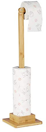 Relaxdays Toalettpappershållare stående, bambu, utan borrning, reservrullehållare toalettpapper, 71,5 x 23,5 x 19 cm, natur, 1 st
