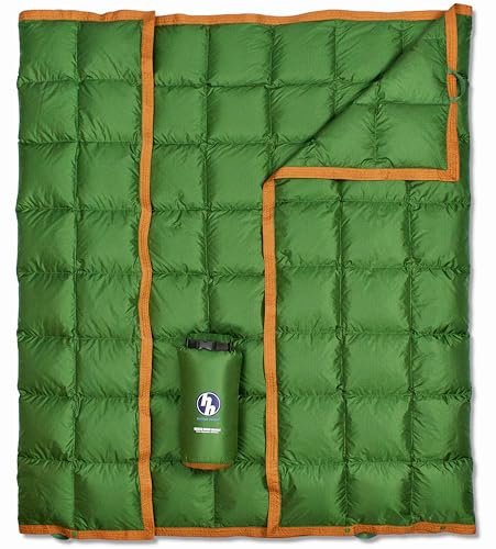 Horizon Hound GR-20 Down Camping Blanket - Outdoor Travel Quilt, Green | Insulated, Lightweight & Warm Gear for Sleep, Camping, Stadium, Hiking & Festivals | Water Resistant, Packable & Compact Duvet
