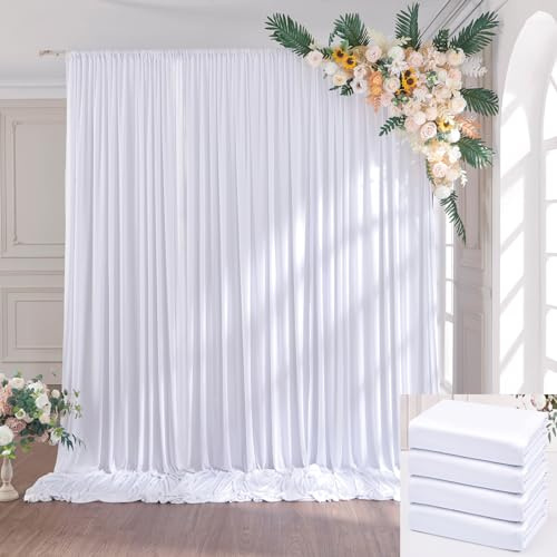 6 x 3 m Blanco Cortina de Fondo de Boda, 4 Paneles de 1,5 m × 3 m Anti - Arrugas Suave Seda poliéster Foto telón de Fondo decoración de cumpleaños, Fiesta Nupcial Ducha fotografía