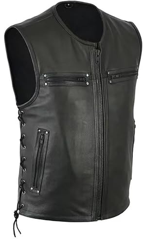 RICOCHO Gilet à bascule en simili cuir pour hommes gilet de club de motard en cuir PU pour hommes gilets en cuir de moto à fermeture éclair complète