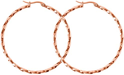 day.berlin Creolen Twist in Rosegold 18k vergoldet, große Damen Ohrringe gedreht, 5cm Durchmesser 2mm stark, 316L Edelstahl nickefrei und wasserfest