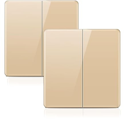 ZFQ Paquete de 2 interruptores de botón basculante grande de 2 vías, panel de pared dorado de cristal acrílico moderno, interruptor de luz doble eléctrico, 2 bandas, 2 vías, 16 A, 250 V