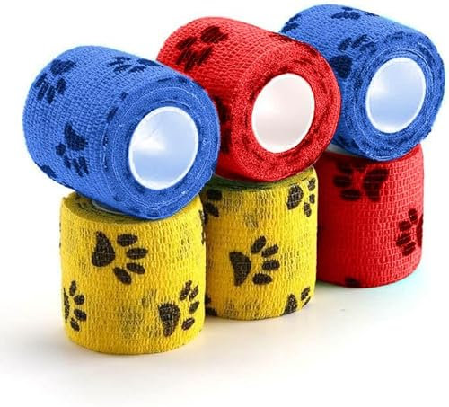 Adhesive Bandage Wrap 5cm x 5m, Cohesive Bandages for Dogs, Pet Wrap Tape, Vet Wrap for Pets, Elastic Bandages, 6 Rolls