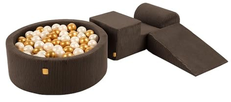 MEOWBABY Spielplatz aus Schaumstoff mit Bällebad 240x45cm - Schaumspielset mit 200 Bälle für Kinder, Velvet, Ecru: Golden/Beige/Weiß/Transparent