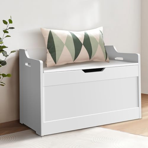 HSHa Wooden Kids Toy Box, Storage Toy Chest, Bedding Blanket Box with Safety Hinges & 2 Side Handles, Children Storage Chest for Hallway, Bedroom, Living Room, 40D x 62.2W x 46H cm