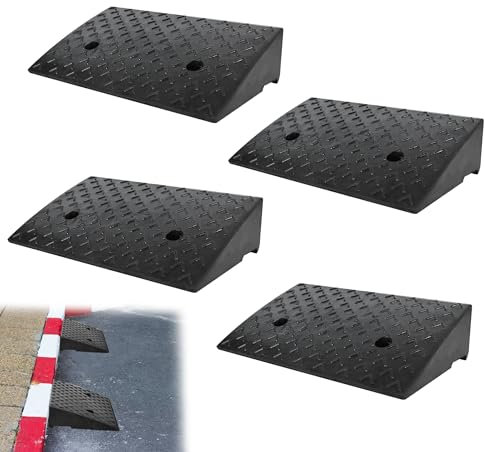 YRHome - Juego de 4 rampas de goma para acera de 10,5 cm de altura, portátil, de acceso y umbral de puerta para andador, silla de ruedas, moto, coche