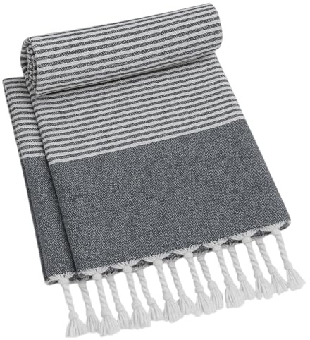 Heré Mood hamam-handduk av 100 % återvunnen bomull – 90 x 170 cm strandhandduk, bastuhandduk, – absorberande och snabbtorkande bastuhandduk, set om 1/2, förtvättad – stor och lätt (2, svart)
