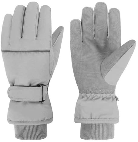TRIWONDER Kinder Skihandschuhe, warm, Winddicht, für Skifahren und Snowboarden, für Jungen und Mädchen (Grau, XL (10-12 Jahre alt))