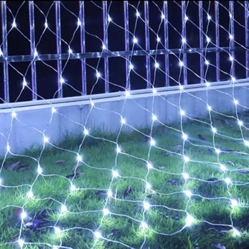 Nileco Luces de Red Navideñas, Led de Malla con 8 Modos, Luces de Cadena de Hadas Conectables A Prueba de Agua para Arbustos, Jardines, Decoraciones Navideñas Al Aire Libre(6m x 4m 880led, White)