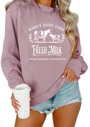 AEARGIV Women Nursing Sweatshirts for Breastfeeding Zip Nursing Friendly Maternity Sweater Mama's Daily Farm Fresh Milk Pullover Tops, Pink 1, Medium