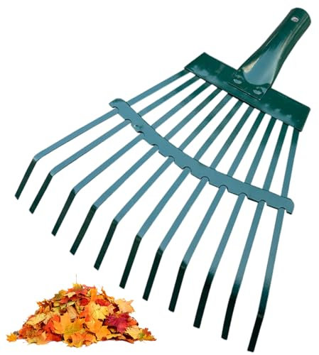 Rake for Leaves 11 Flat Tines Lightweight Garden Rake Head Easy Handle Attach Rakes for Lawns Elastic Leaf with Double Rivet for Gardening & Outdoor Clearing