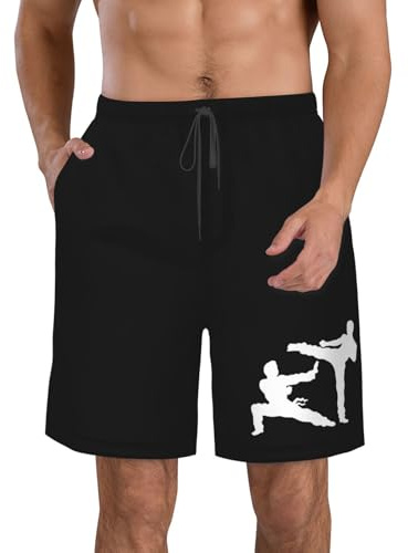 NUSDB Karate Men's Quick-Dry Beach Shorts - Hawaii Summer Swimwear Bathing Suits Black