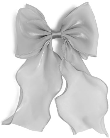 Bow Hair Clips for Women, Large Shiny Grey Bow Hair, French Long Tail Bows Hair Clip, Coquette Bows Hair Accessories for Girls