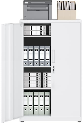 LAND·VOI Steel Storage Cabinet, 4-Tier Lockable Cabinet with Adjustable Shelves, Double-Door Cupboard Storage, For Home, Office Storage, 40×80×131.5cm, Tall Cabinet, White
