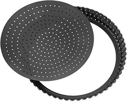 UTHCLO Teglia Pizza Antiaderente 24 Cm in Acciaio al Carbonio con Fori Stampo Rotondo per Crostate E Quiche con Fondo Rimovibile Strumento da Forno per Dessert E Pizza
