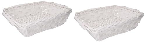 Generico Euro Italia Set 2 Ceste in Vimini Bianco, Intrecciate a Mano, Rettangolari 44/48x37x12 cm, Design Elegante con Manici, Decorative per Casa e Natale