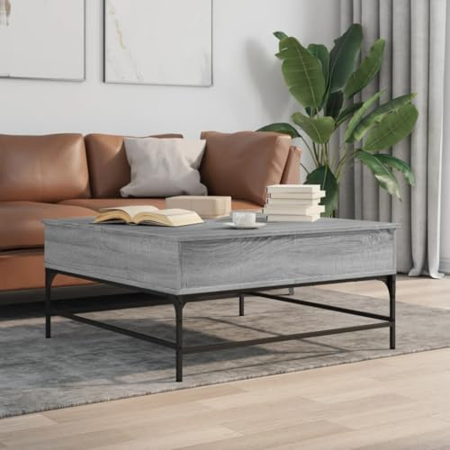 Teenpull Couchtisch Grau Sonoma 95x95x45 cm, Holzwerkstoff und Metall, höhenverstellbar mit Stauraum für Wohnzimmer, Stabiler Beistelltisch