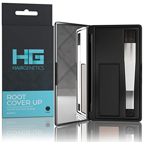 Hair Genetics Root Cover Up Ritocco Ricrescita Radici Professionale – Copre i Capelli Bianchi, Riempie le Sopracciglia - Resiste a più Lavaggi, Prodotto in Polvere, Per Uomo e Donna (Nero)