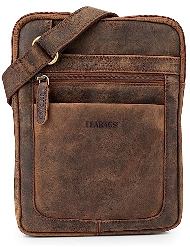 LEABAGS Leder Umhängetasche Herren & Damen I Messenger Bag mit Schultergurt I Schultertasche I Arbeitstasche I Tragetasche I Handtasche I Echtleder Tasche I Vintage Rotbraun