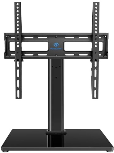 PERLESMITH Swivel Universal TV Stand/Base - Table Top TV Stand for 32-60 inch LCD LED TVs - Height Adjustable TV Mount Stand with Tempered Glass Base, VESA 400x400mm,Holds up to 88lbs PSTVS09