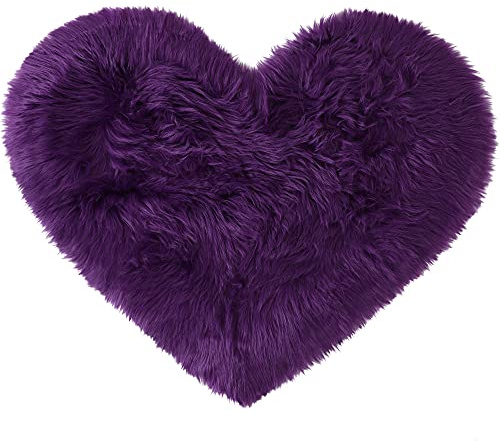 sourcing map Tappeto in finta pelliccia di pecora, a forma di cuore, soffice tappeto Shaggy per divano, soggiorno camera da letto, pavimento in morbido pelo profondo, antiscivolo, 70 x 90 cm, viola