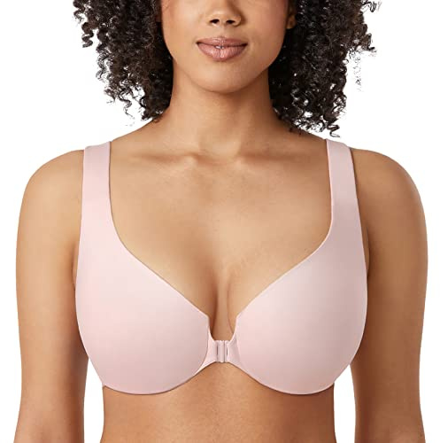 DELIMIRA Kvinnors Ofodrade Bygel Heltäckande Behåar Plus Size Front Stängning Racerback Bh Gentle Rose 80C