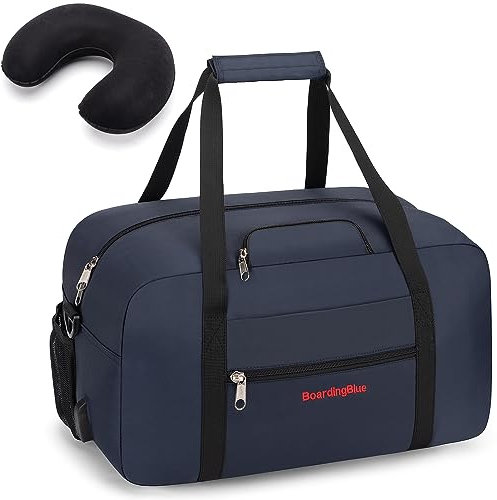 17x10x9 United Airline Personal Item Under Seat Duffel Bag With Free Pillow And USB Port (Navy)