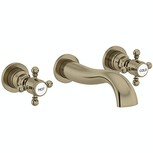 ENKI BT3205 Camberley Wall Mounted Basin Mixer Tap, Antique Brass | Solid Brass, Easy Install, Fittings Included, Cloakroom Tap, Single Lever, Modern Bathroom