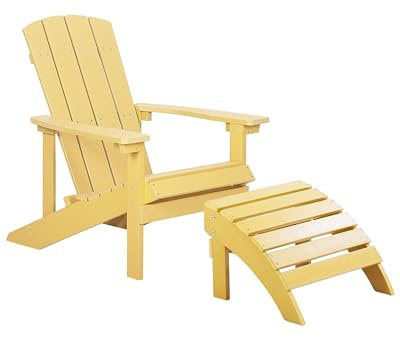 Beliani Moderner Muskoka Gartenstuhl Kunstholz Gelb mit Hocker Armlehnen Adirondack