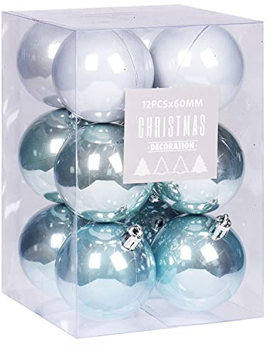 ToCi Lot de 12 boules de Noël bleues - Avec boules de Noël - Diamètre : 6 cm - Décoration de Noël - Décoration de Noël - Pendentif brillant mat