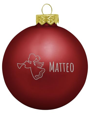 Deitert Weihnachtskugel mit Wunschtext Gravur, Ø 8cm, personalisierte Christbaumkugel aus Glas (matt), Individueller Weihnachtsbaumschmuck Namen oder Spruch, Engel-Motiv, Rot